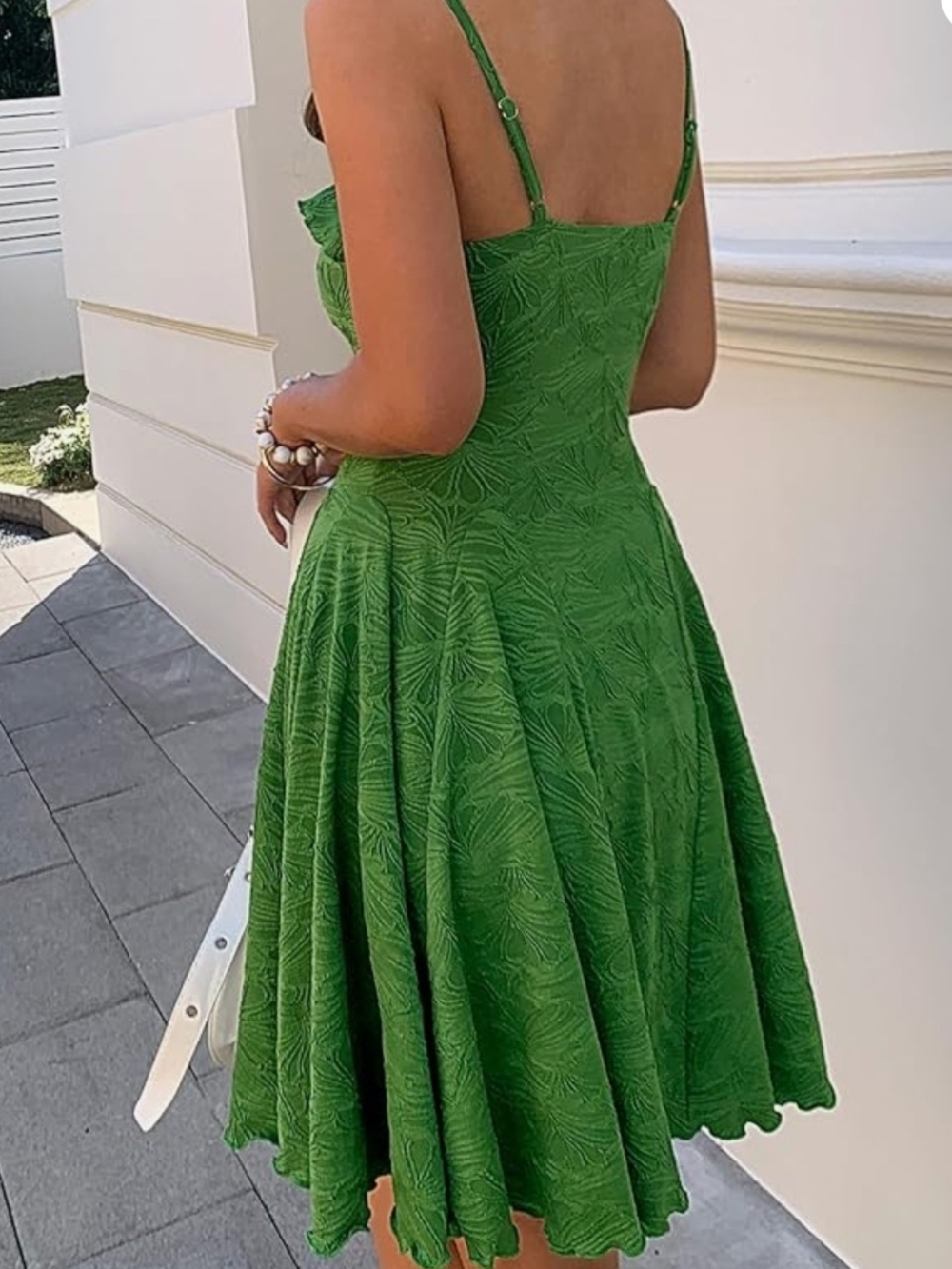 Green Textured Ruffle Sundress Size Medium - Picture 2 of 9